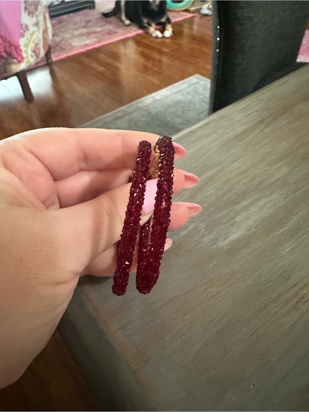 Red beaded hoops